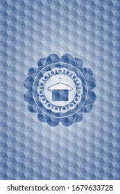 hanger with towel icon inside blue badge with geometric pattern.