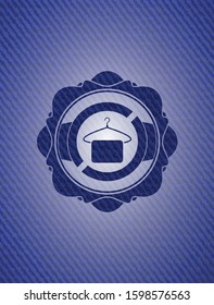 hanger with towel icon inside emblem with denim texture
