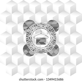hanger with towel icon inside grey emblem. Vintage with geometric cube white background