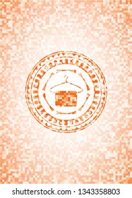 hanger with towel icon inside orange mosaic emblem with background