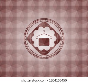 hanger with towel icon inside red emblem with geometric pattern. Seamless.