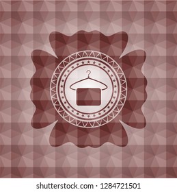hanger with towel icon inside red polygonal badge. Seamless.