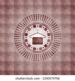 hanger with towel icon inside red seamless emblem with geometric background.