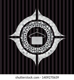 hanger with towel icon inside silvery emblem or badge