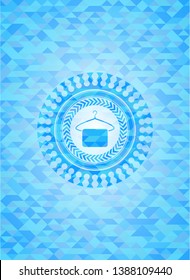 hanger with towel icon inside sky blue emblem with mosaic ecological style background