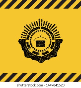 hanger with towel icon inside warning sign, black grunge emblem. Vector Illustration. Detailed.