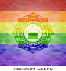 hanger with towel icon on mosaic background with the colors of the LGBT flag