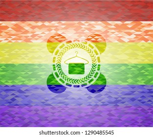 hanger with towel icon on mosaic background with the colors of the LGBT flag