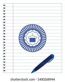 hanger with towel icon pen effect. Blue ink. Vector Illustration. Detailed.