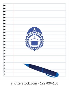 hanger with towel icon pen effect. Blue ink. Vector Illustration. Detailed. 