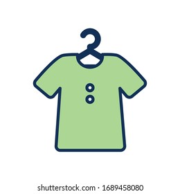 hanger with tshirt over white background, line fill style, vector illustration