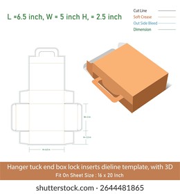 Hanger tuck end box lock inserts dieline template, with 3D