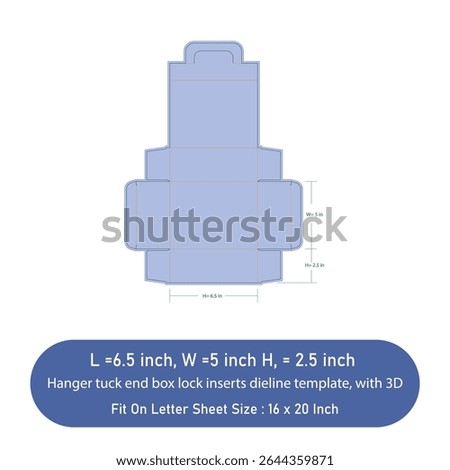 Hanger tuck end box lock inserts dieline template, with 3D