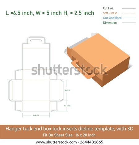 Hanger tuck end box lock inserts dieline template, with 3D