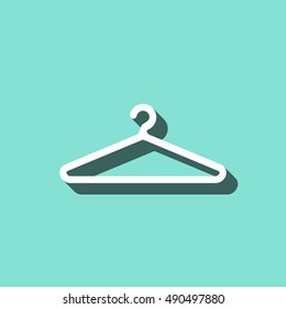 Hanger vector icon with shadow. White illustration isolated on green background for graphic and web design.