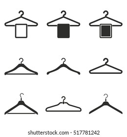 Hanger vector icons set. Black illustration isolated on white background for graphic and web design.