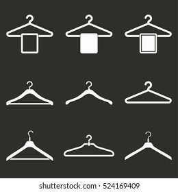 Hanger vector icons set. White illustration isolated on black background for graphic and web design.