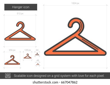 Icono de línea vectorial de colgador aislado en fondo blanco. Icono de la línea de peligro para infografía, sitio web o aplicación. Icono escalable diseñado en un sistema de cuadrícula.