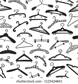 
Hanger Vector Seamless Pattern. Fashion collection Background of Hand drawn doodle clothes hangers