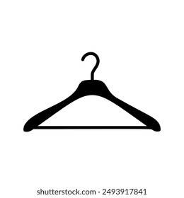 Hanger wardrobe simple icon. Cloakroom silhouette pictogram. Clothes rack, service symbol. Dry cleaning, clothing store sign. Eps.