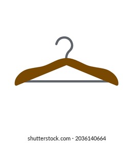 Hanger. Wardrobe wooden item for storing clothes. Flat cartoon illustration