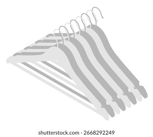 Hangers arranged in a neat overlapping row against a clean white background. The minimalist design highlights the sleek contours and modern aesthetic. Perfect for fashion.