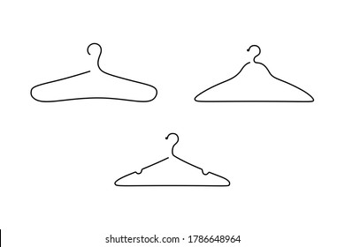 Hangers for clothes minimalist black linear design isolated on white background. Vector illustration