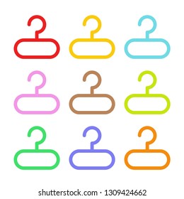 Hangers. Hangers icon. Set of multicolored hangers. White background Vector illustration. EPS 10.