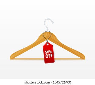 hangers with sale on white background. Vector stock illustration.