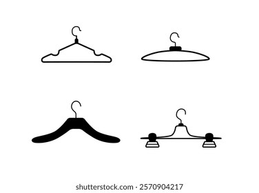 Hangers set badges for clothes and accessories. Vector illustration of hangers wardrobe fitting room.