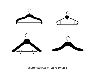 Hangers set badges for clothes and accessories. Vector illustration of hangers wardrobe fitting room.