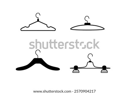 Hangers set badges for clothes and accessories. Vector illustration of hangers wardrobe fitting room.