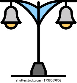 Hangging Bell Shape Bulb Street Lights Vector Colorful Icon Design, Lamp Pole on white background, Parks Outdoor Elements Symbol