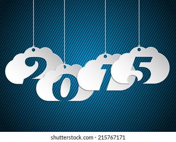 Hanging 2015 clouds over dark blue striped background