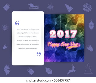 Hanging 2017 Numbers, Happy New Year Greeting Card Design, Merry Christmas Concept Celebration Messages and Postcard, Flyer, Polygonal Background Poster Template or Web Banner Illustration