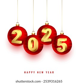 hanging 2025 new year wishes background with xmas bauble vector