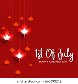 Hanging Abstract Maple Leaf Illustration Of Happy Canada Day.