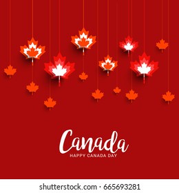 Hanging Abstract Maple Leaf Illustration Of Happy Canada Day.