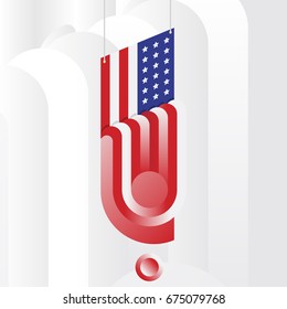 The Hanging American Flag. Minimalistic abstract picture in the form of a square.
Flat vector illustration EPS 10