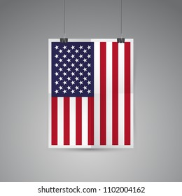 Hanging American flag as a poster for independence day or memorial day