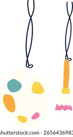 Paleta de arte colgante con un solo crayón, tema de creatividad y arte, diseño plano mínimo, ideal para imágenes artísticas y educativas.