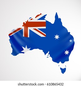 Hanging Australia flag in form of map. Commonwealth of Australia. National flag concept. Vector illustration.