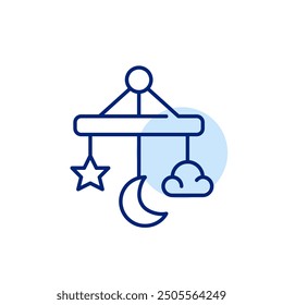 Hanging baby bedroom mobile with moon, stars and clouds. Sweet dreams. Pixel perfect, editable stroke icon