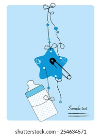 Hanging Baby Bottle, Safety Pin, Star Baby Boy Arrival Card 