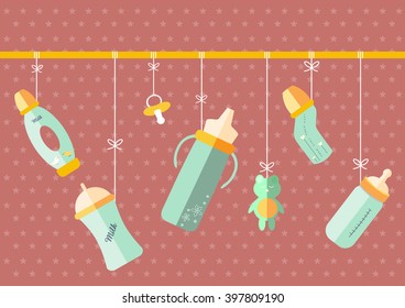 Hanging of baby milk bottle ,vector illustrations 