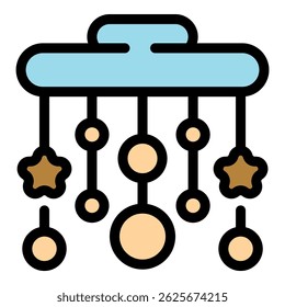 Hanging baby mobile with stars and circles, designed to entertain and stimulate a baby's development