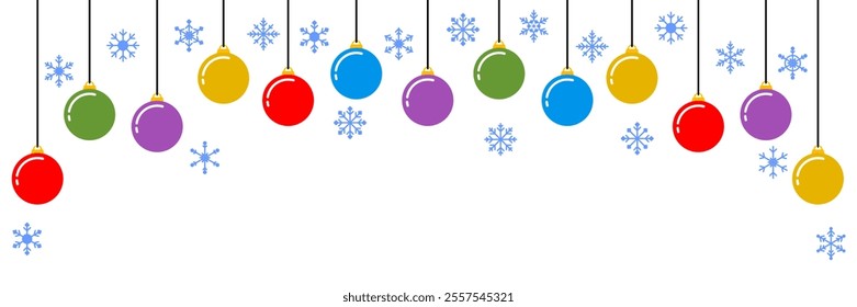 hanging background banner Christmas ball or baubles and snowflakes, event seasonal winter element, hanging ball decoration for enhancing holiday decor