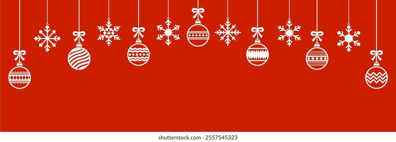 hanging background banner Christmas ball or baubles and snowflakes, event seasonal winter element, hanging ball decoration for enhancing holiday decor