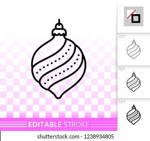 Hanging Ball thin line icon. Outline sign of christmas tree toy. New Year Decoration linear pictogram different stroke width. Simple vector transparent symbol. Bulb editable stroke icon without fill