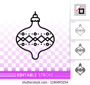 Hanging Ball thin line icon. Outline sign of christmas tree toy. New Year Decoration linear pictogram different stroke width. Simple vector transparent symbol. Bulb editable stroke icon without fill